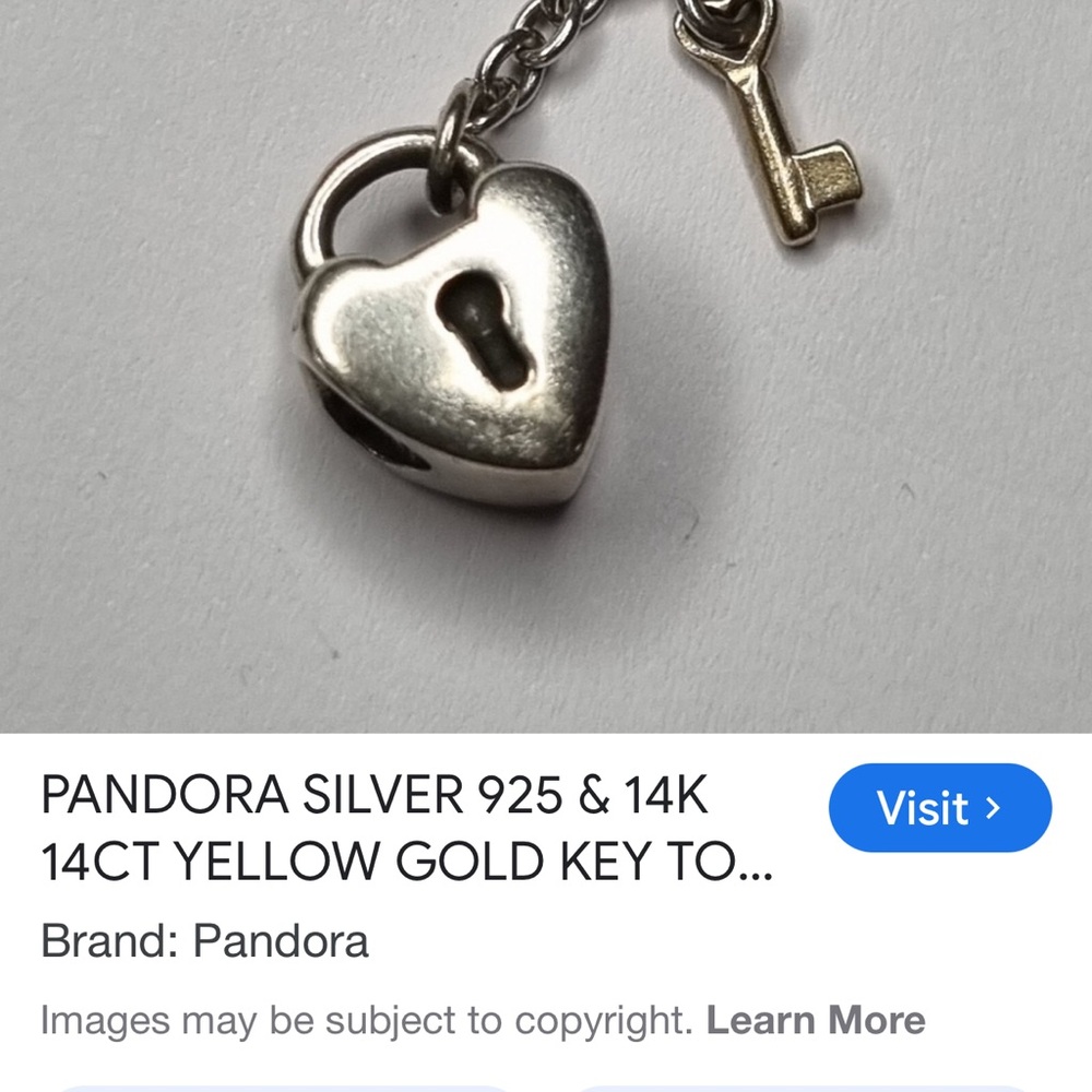 Pandora Silver Heart Lock with Yellow Gold Key Charm